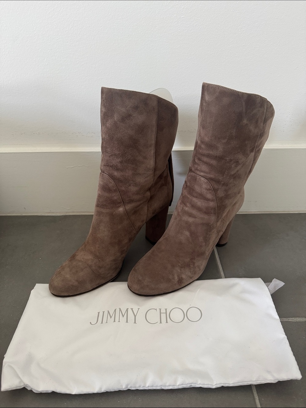 Jimmy Choo Brown Suede Mid-Calf Heeled Boots